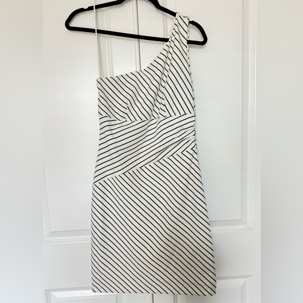 Cynthia Steffe Black and White One Shoulder Sheath Dress